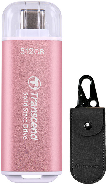트랜센드 초소형 USB-C 외장SSD ESD300 + 전용 파우치 세트, 512GB, 핑크