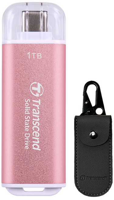 Transcend 創見 超小型 USB-C 外接SSD ESD300 + 專用收納包套組, 粉紅色, 1TB