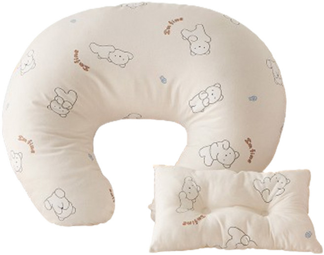 쁘리엘르 유아용 에디 순면 수유쿠션 + 베개 세트, 베이지
