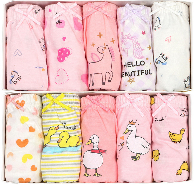 키즈라인 여아용 헬로뷰티풀 + 오리 순면 삼각팬티 10종 세트