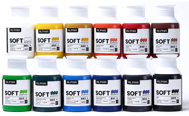 알파색채 소프트바디 아크릴물감 세트 MAIN COLOR, 250ml, 12색