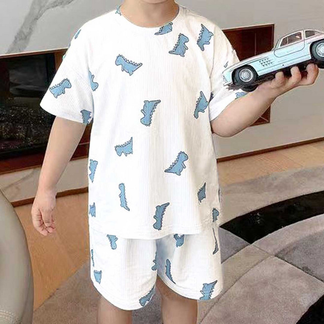 woojooi 男童冰感恐龍短袖居家服上下套組