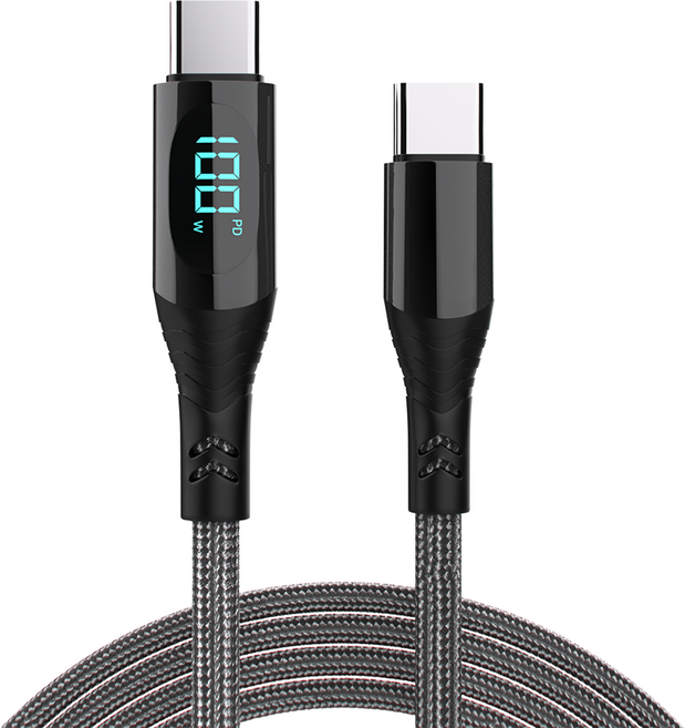 굿밸류 디스플레이 C타입-C타입 PD 100W 초고속 충전케이블, 2m, 블랙, 1개