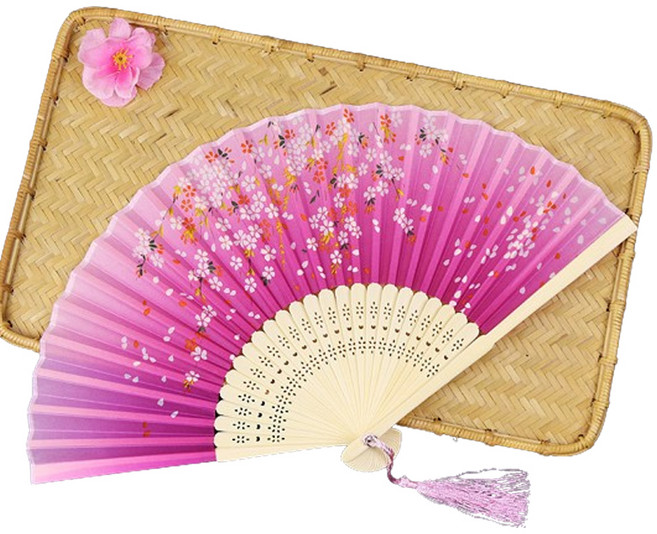 모어블 전통 휴대용 부채, 5 핫핑크잔꽃, 1개