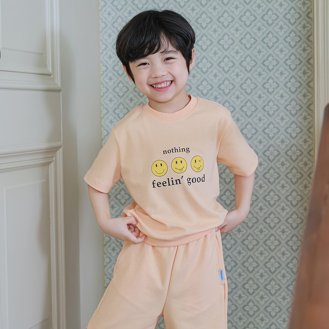 삐삐롱 아동용 냉감 스마일굿 OR 라운지 5부 반팔 상하 세트