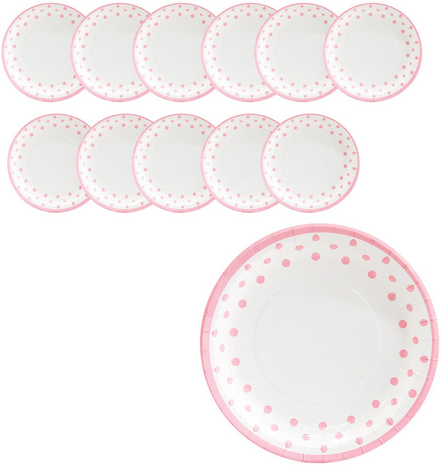 파티쇼 NEW 라인도트 접시, 핑크, 12개