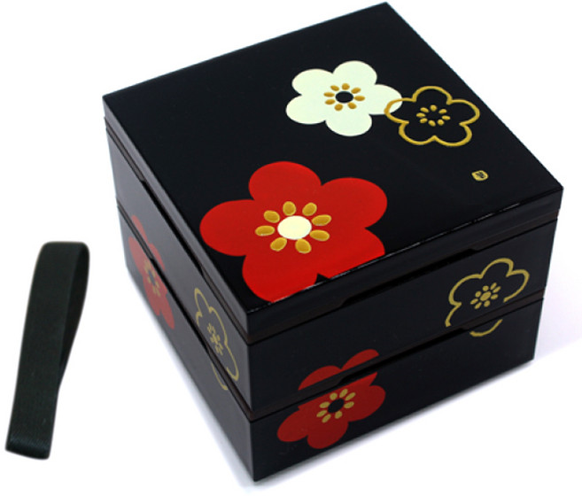 하코야 미니 2단 사각찬합 12cm, 매화블랙, 1개