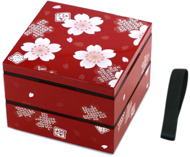 하코야 미니 2단 사각찬합 12cm, 1개, 사쿠라 레드