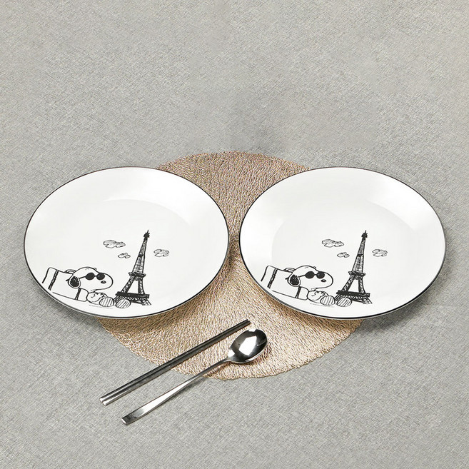 코렐 스누피 앤 찰리 에디션 접시세트, 1세트, 원형대접시 2p, 혼합색상