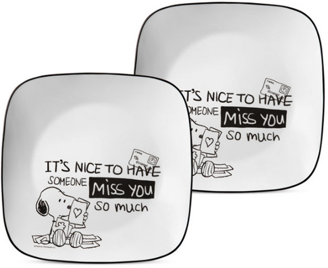 코렐 스누피 앤 찰리 에디션 사각 대접시, 혼합색상, 2개