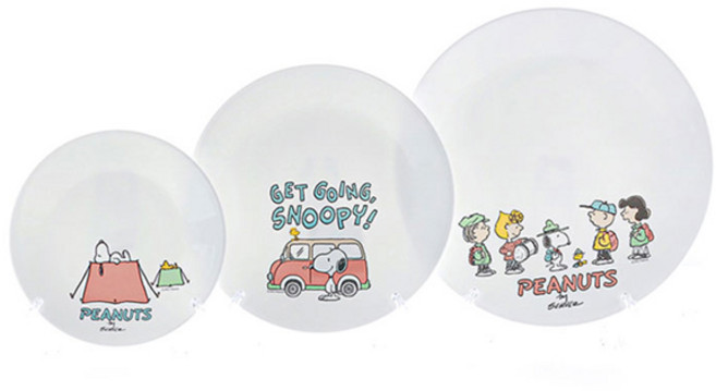 코렐 스누피캠핑 원형접시 3종 세트, 1세트, 소 + 중 + 대, 혼합색상