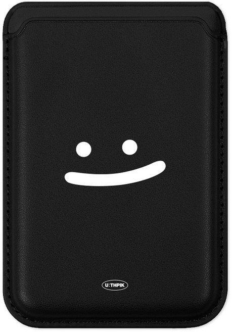 유스픽 디자인 맥세이프 컬러 가죽 카드지갑 홀더, 59 컬러풀스마일 블랙, 1개