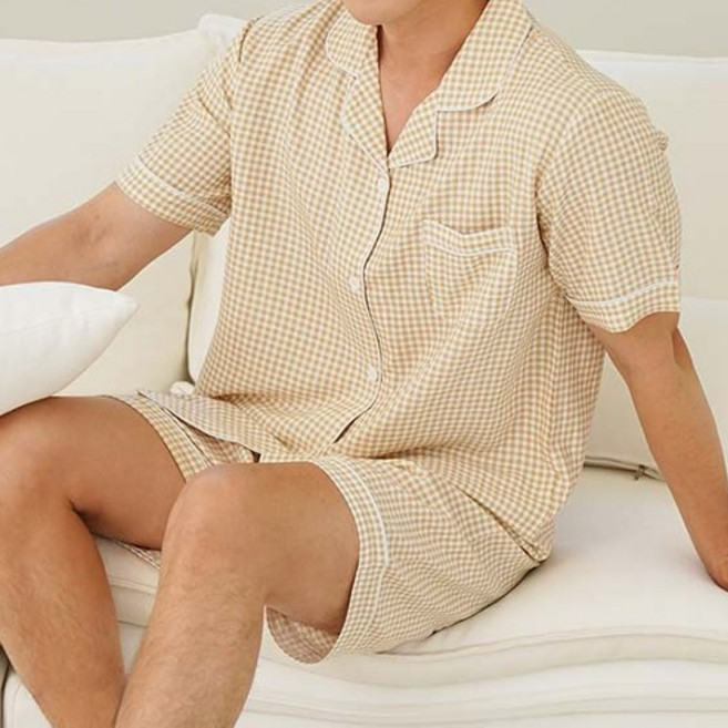 글램공감 커플용 냉감 요루체크 포슬 반팔 잠옷 상하 세트