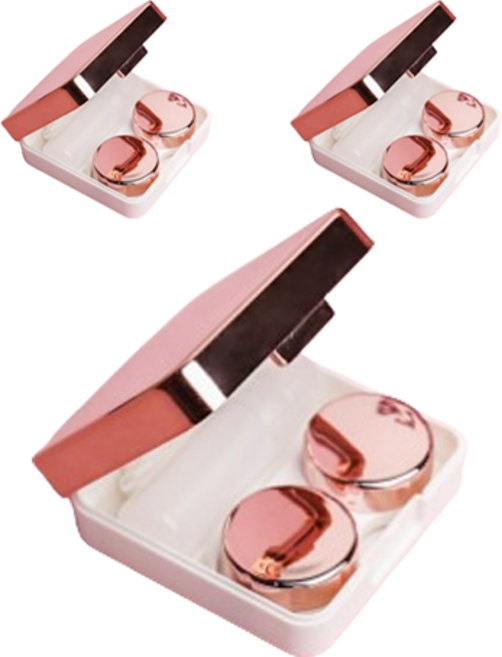 귀여운 여행용 렌즈 케이스, 로즈 골드, 3개