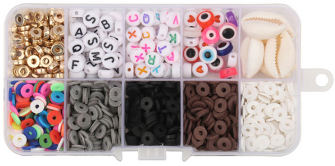 알로데 알파벳 플랫 10칸 DIY 비즈 세트 6mm, 09 무채색, 1세트