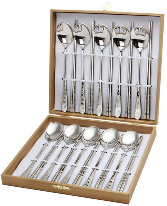 골든벨금속 꽃과 나비 레이저 수저 10벌 세트, 1세트, 숟가락 10p + 젓가락 10p