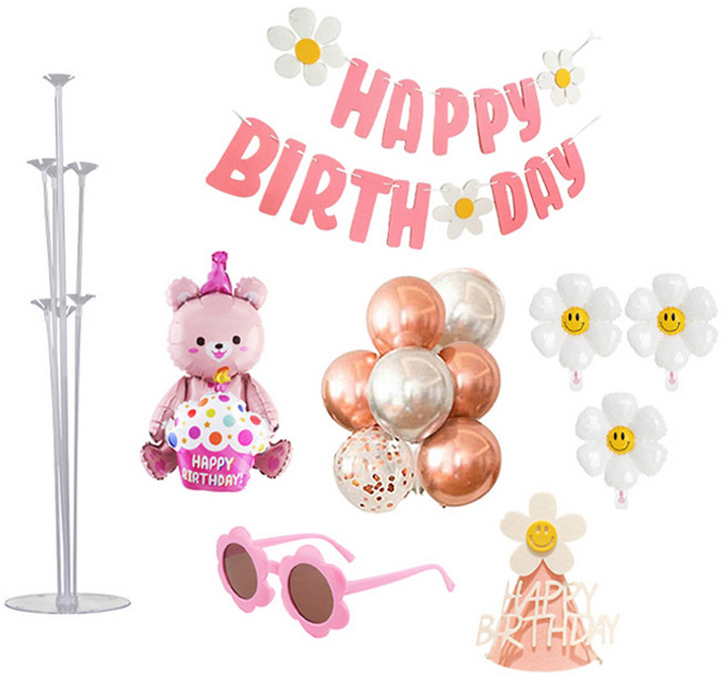 윰스 데이지 생일파티 곰돌이 풍선 세트, 핑크, 1세트