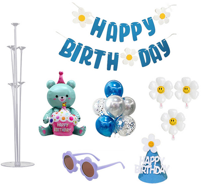 윰스 데이지 생일파티 곰돌이 풍선 세트, 블루, 1세트