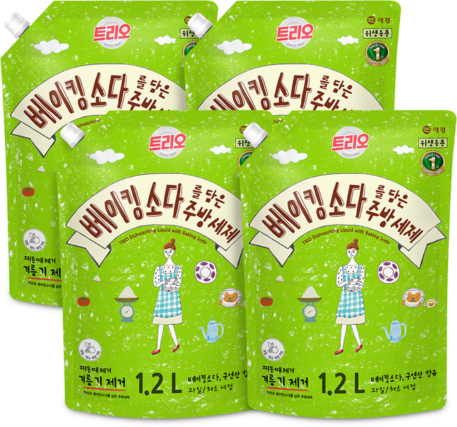 트리오 베이킹소다를 담은 주방세제, 1.2L, 4개