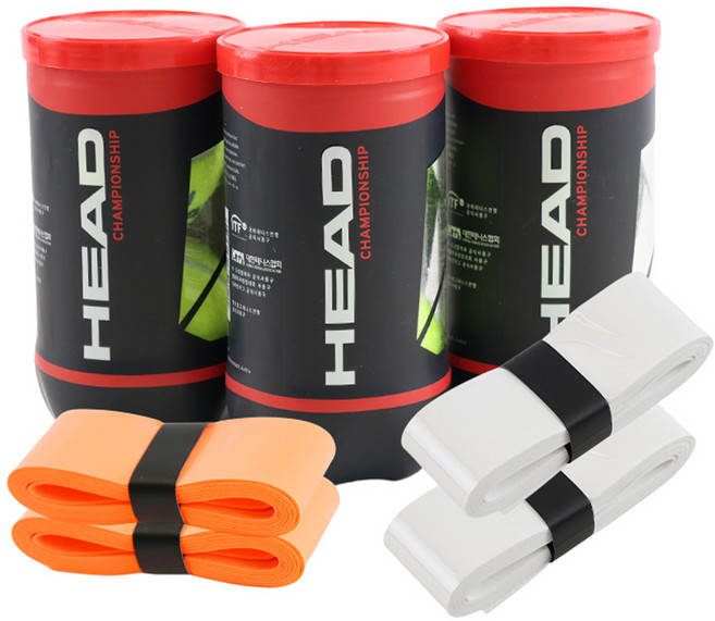 헤드 챔피온쉽 테니스 캔볼 6p + 오버그립 4p, 그린 테니스 캔볼 + 화이트 + 오렌지 오버그립 ), 1세트