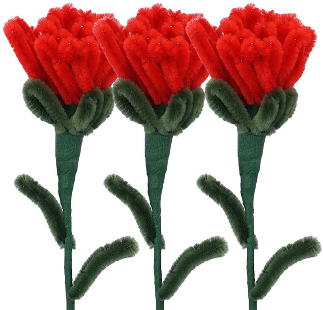 비앤씨 모루 꽃 카네이션 DIY 만들기 3세트, 빨간색, 초록색(모루), 1세트