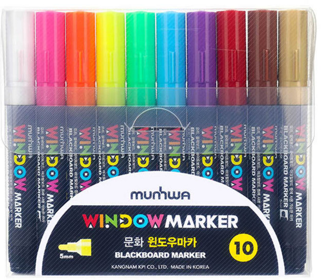 문화연필 윈도우마카 10색, 하양,핑크,주황색,노랑,연두색,파랑,보라,빨강색,갈색,베이지, 10개