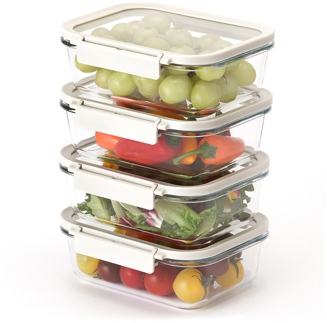 네오플램 코모도 내열유리 직사각 밀폐용기, 4개, 1L