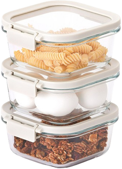 네오플램 코모도 내열유리 정사각 밀폐용기 520ml, 3개, 단품