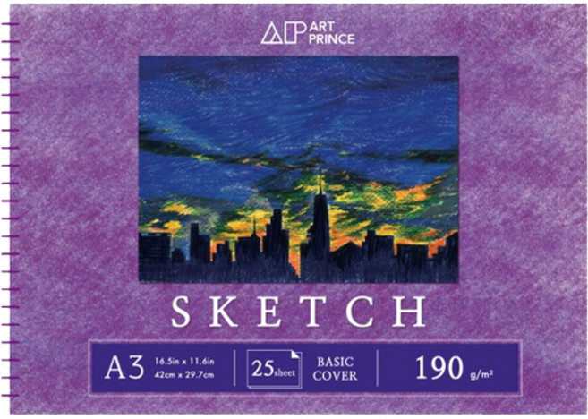 두성 아트프린스 스케치 스프링 스케치북 190g S02, A3, 25매, 1개
