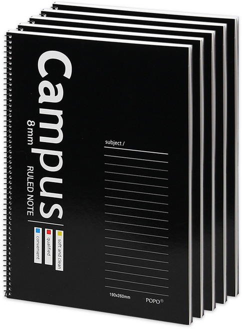 포포팬시 캠퍼스 노트 3, 블랙, 5개