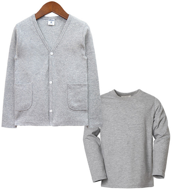 유라비 아동용 포켓 가디건 무지 티셔츠 세트