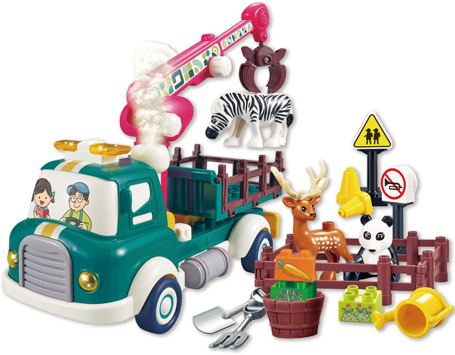 smoneo 幼兒BC Toy迴力車大積木玩具, 動物吊車, 1個