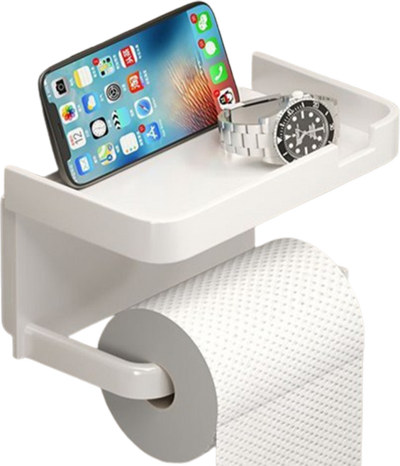 밝은리빙 무타공 거치대형 휴지걸이, 화이트, 1개