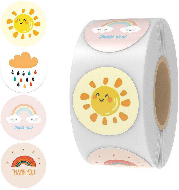 리드홈 귀여운 원형 롤 포장 데코 스티커 500p 세트, 날씨, 1세트