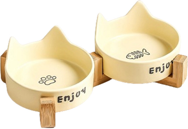 랜보어 반려동물 인조이캣 세라믹 식기 23.5 x 14 x 4.5 cm, 옐로우, 1개