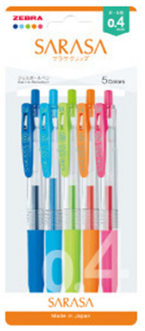 제브라 사라사 클립 NEW 펜 5종 세트 0.4mm, 코발트 블루, 라이트 블루, 라이트 그린, 오렌지, 핑크, 1세트