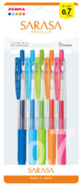 제브라 사라사 클립 NEW 펜 5종 세트 0.7mm, 코발트 블루, 라이트 블루, 라이트 그린, 오렌지, 핑크, 1세트