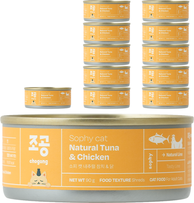 조공 어덜트 소피 캣 내추럴 습식캔, 닭+참치, 90g, 12개