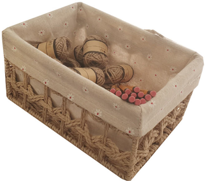 공간안애 커버 꼬임로프 높은 라탄바구니 소형, 네츄럴, 1개