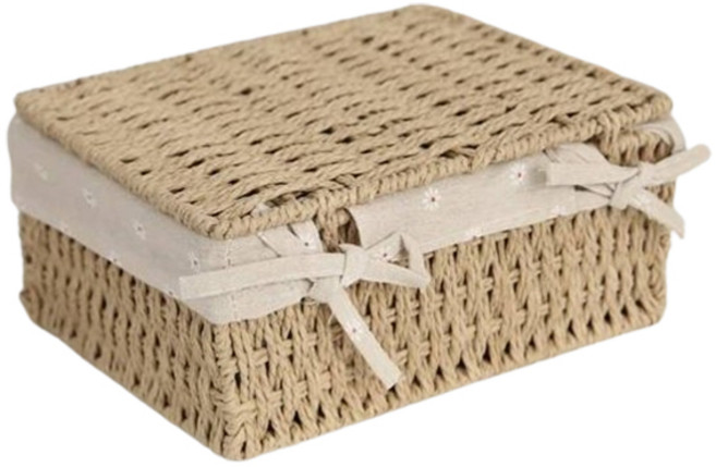 내일의공간 커버 꼬임로프 뚜껑 라탄바구니, 네츄럴, 1개