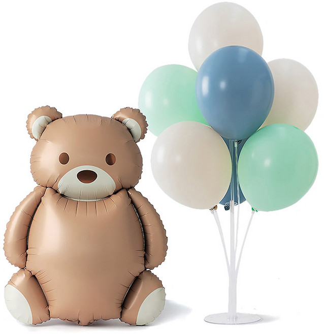 조이파티 곰돌이은박풍선 + 풍선스탠드 세트, 블루(은박풍선), 1세트