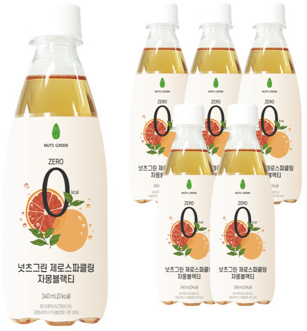 넛츠그린 제로스파클링 자몽블랙티, 340ml, 6개