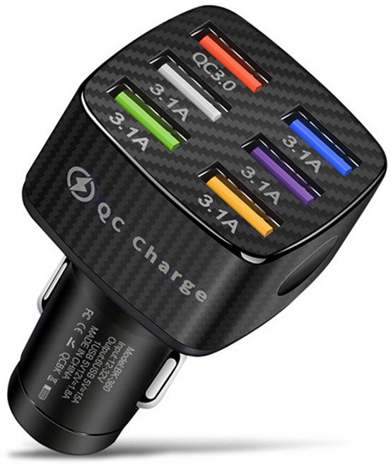 리버폭스 차량용 6구 고속 충전기 QC 3.0 포트 1구 + 3.1A 5구, 블랙