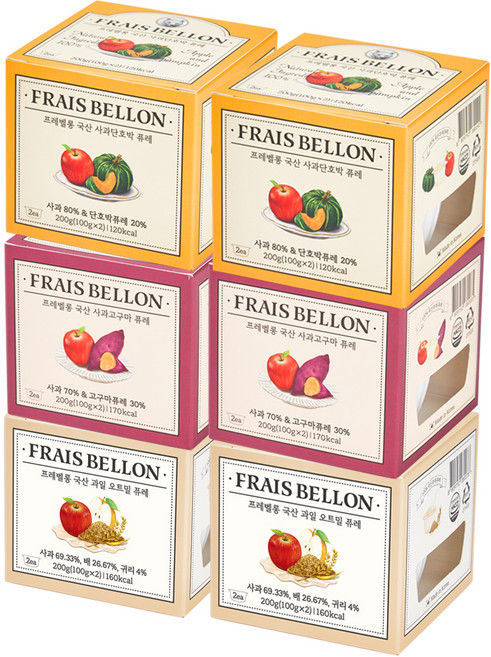 프레벨롱 국산 과일퓨레 6팩 세트, 혼합맛(사과고구마, 사과단호박, 과일오트밀), 1세트, 200g