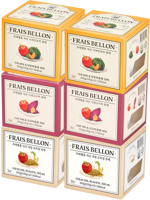 프레벨롱 국산 과일퓨레 6팩 세트, 혼합맛(사과고구마, 사과단호박, 과일오트밀), 1세트, 200g - 쿠팡