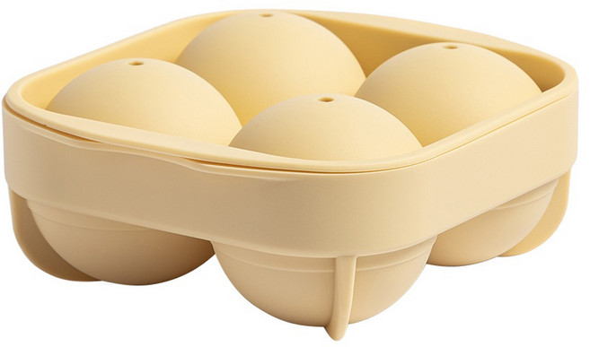 키친팩토리 파스텔 실리콘 원형 빅볼 얼음틀 4구, 옐로우버터, 1개