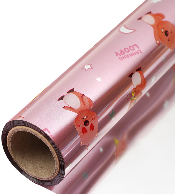 잔망루피 비닐 증착 롤 선물 포장지, 핑크스타, 1개