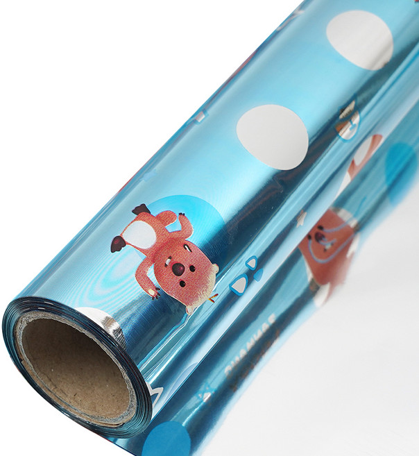 잔망루피 비닐 증착 롤 선물 포장지, 블루도트, 1개