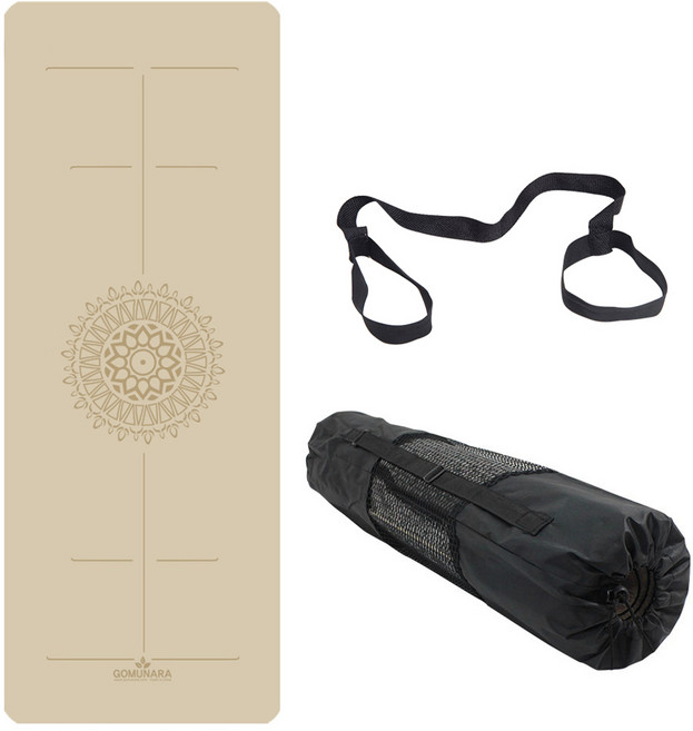 고무나라 TPE PRO 센터라인 요가매트 8mm + 보관스트랩 + 전용가방 세트, 크림베이지, 1세트