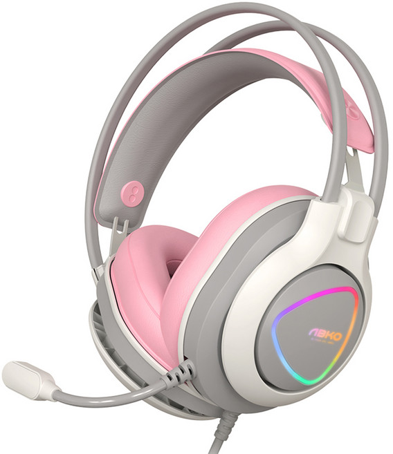 ABKO 震動虛擬7.1 RGB電競耳機麥克風, 白色 + 粉紅色, N980